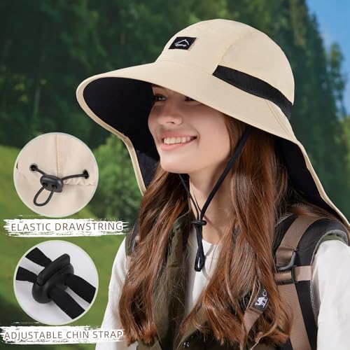Rosoz Outdoor Sun Hat for Men and Women with Neck Flap, UPF 50+ Fishing Hat - 1 Pack Beige