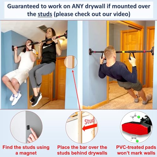 Pull Up Bar Set with Resistance Bands - 26" to 37" Width