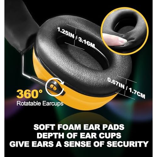 HZ012 NRR 28dB Safety Earmuffs, Deeper Ear Space Passive Hearing Protections Durable Ear Proetctors, for Woodworking, Construction, Manufacturing, Shooting - Yellow