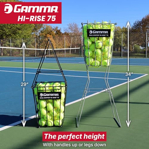 Heavy Duty Tennis Ball Hopper Hi-Rise 75 - Silver Basket with Handle