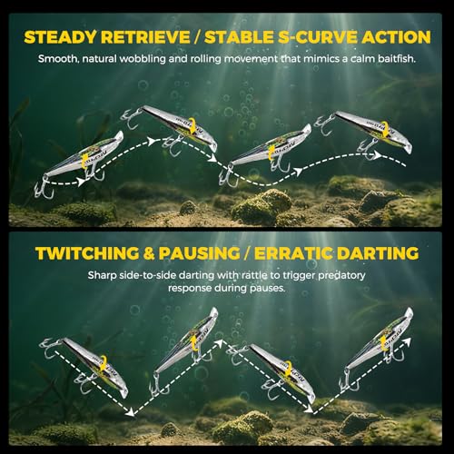 Bass Jerkbait Fishing Lures - Noisy, Deep Diving Hard Bait