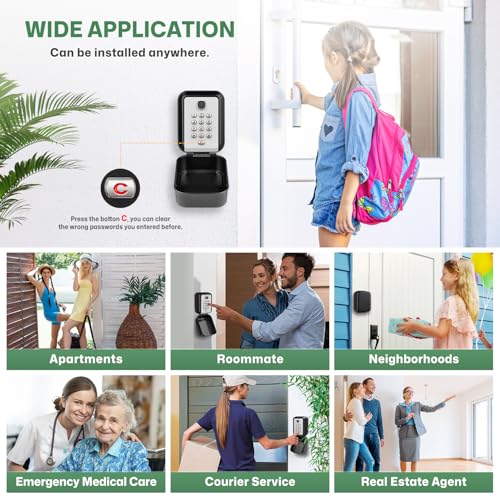HUANLANG Lock Box for Keys with Code, Waterproof Key Boxs Wall Mount 12-Digit Keypad Locks Box for House Key, Realtors, Garage Spare Keys