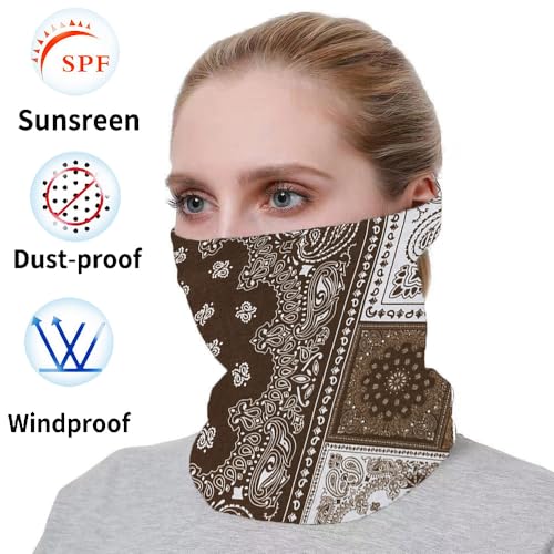MOBEST Brown Paisley Neck Gaiter Mask Face Cover Bandana Headwear Balaclava for Men Women