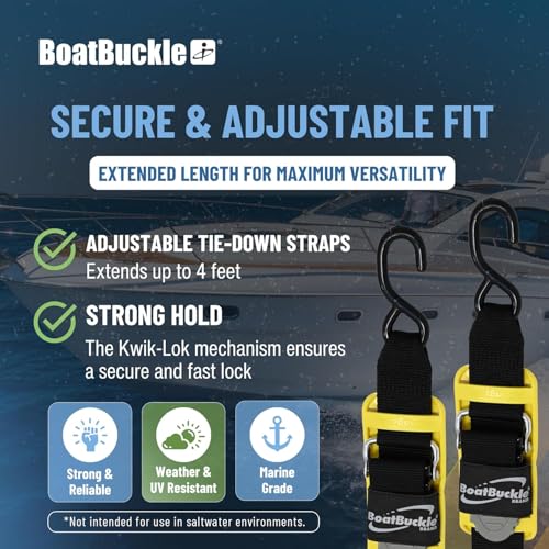 BoatBuckle Pro-Series 2-Inch x 4-Foot Transom Tie Down Straps with Pads - Heavy Duty Boat Trailer Securing Straps