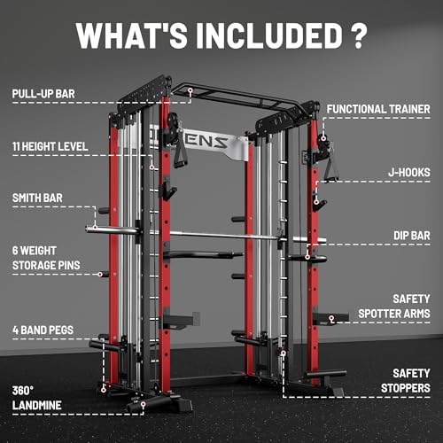 Smith Machine for Home Gym - M12 Power Cage with Cable Crossover System - Red