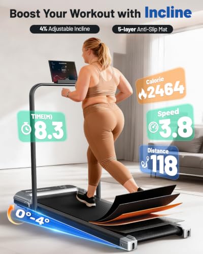 Adjustable Incline Walking Pad Treadmill with Handle Bar