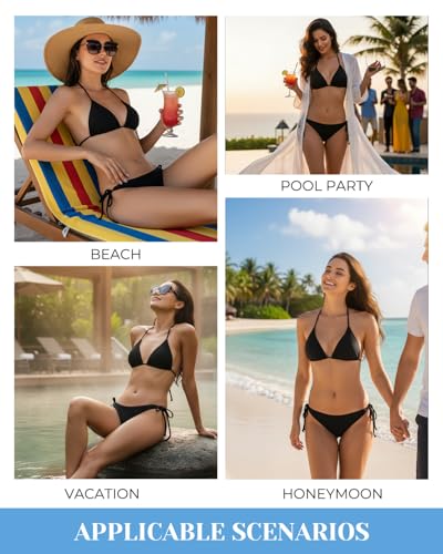 Tempt Me Women's Triangle Bikini Sets Tie Side Bathing Suit Medium Black