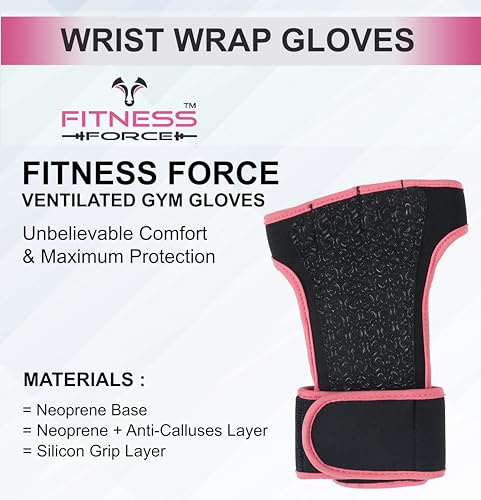 Ventilated Weightlifting Gloves with Wrist Wraps - Pink, Large