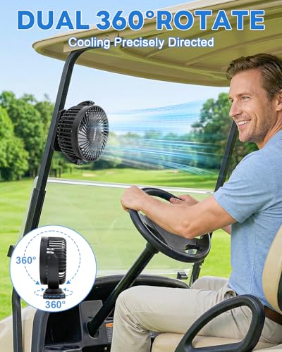SOQSYS 12000mAh Rechargeable Magnetic Golf Cart Fan Black 1-Pack