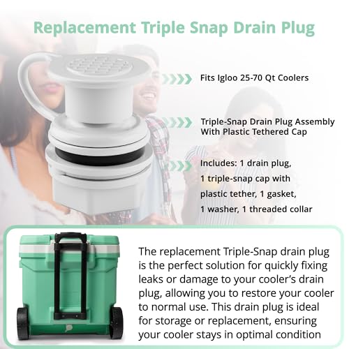 Triple-Snap Drain Plug for Coolers - Replacement Kit for Igloo 25-70 Qt