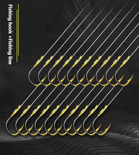 Dyxssm Small Snelled Fishing Hooks with Nylon Leader Line - Black Gold, 8#, Pack of 20