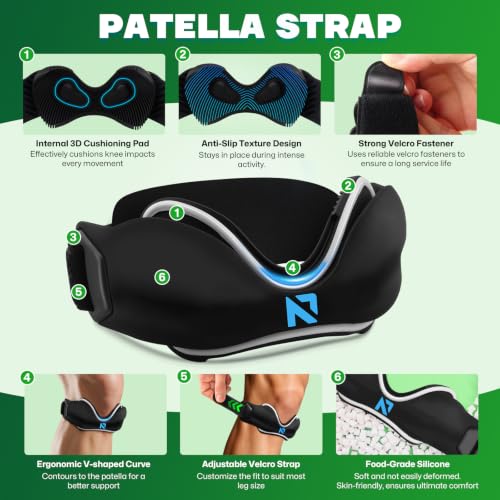 Black Salops Patellar Tendon Support Strap with Silicone Dual Pads - Adjustable Knee Brace for Running, Basketball, Hiking, Tennis, Jumpers Knee - 1 Pack