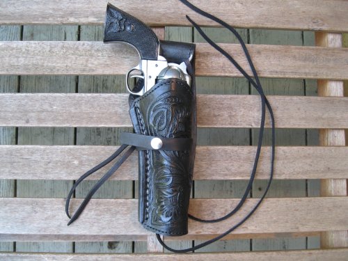Right Handed Black Tooled Leather Gun Holster for .45 Caliber