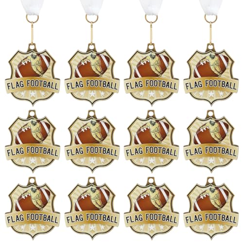 Football Medals with Ribbons - 12 Pack, Flag Football Design