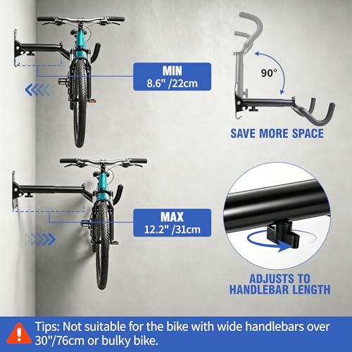 Yeakmoce 1 Pack Bike Wall Mount Hanger - Adjustable, Space-Saving Horizontal Bike Rack