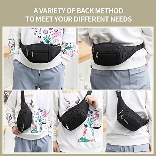 Large Nylon Crossbody Fanny Pack - Black Pure