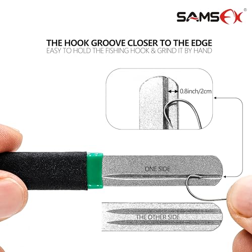 Fishing Hook Sharpener Tool - Double-Sided - 4" Black & Green Handle