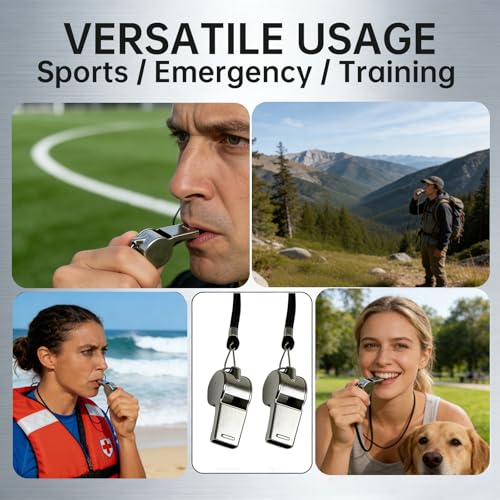 Stainless Steel Sports Whistle 2-Pack with Lanyards for Coaches & Referees