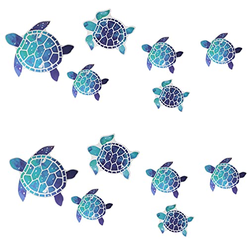 12pcs Sea Turtle Vinyl Stickers Underwater Ocean Decals Waterproof Wall Sticker Home and Bedroom Decoration, DIY Accessories, Blue