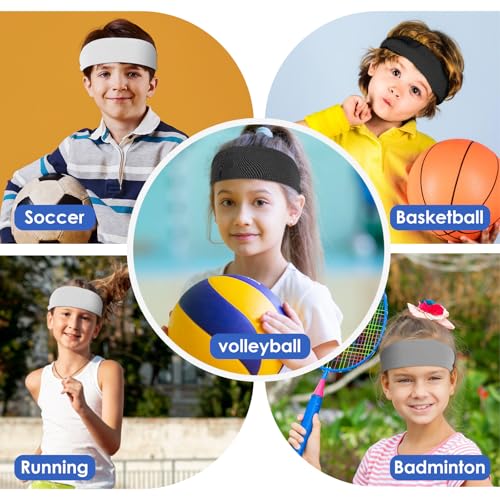 Kids Sports Headbands - 3 Pcs Elastic Sweatbands for Boys & Girls - Black & White