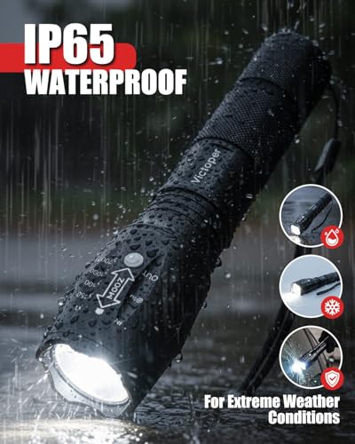 High Lumens LED Flashlight 2 Pack - Waterproof & Zoomable - Black