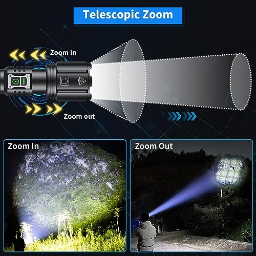 Super Bright Rechargeable Flashlight 4200.000 High Lumens,Led Powerful Flashlights with 6 Modes,High Powered Flashlight with IP67 Waterproof,Tactical Emergency Flashlight (18.5, Watt Hours)