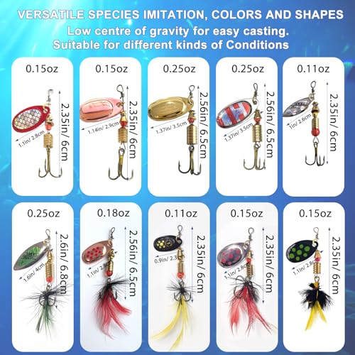 10PCS Spinner Fishing Lures Kit - Trout & Saltwater Inline Spinners