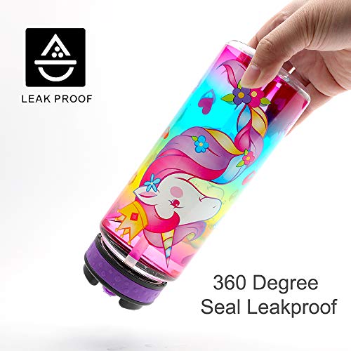 23oz Cute Water Bottle with Straw for School Kids Girls, Unicorn