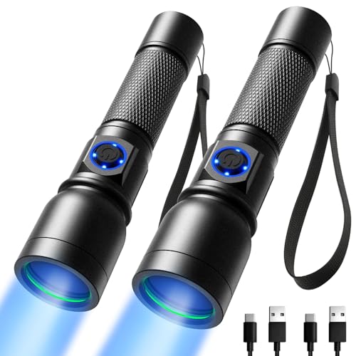 Consciot UV Flashlight Blacklight USB-C Rechargeable, 365nm LED Ultraviolet Light, Portable Woods Lamp for Pet Urine Detection, Dry Stains, Bed Bug, Curing Resin and Gel Nails, Yooperlites, 2 Pack