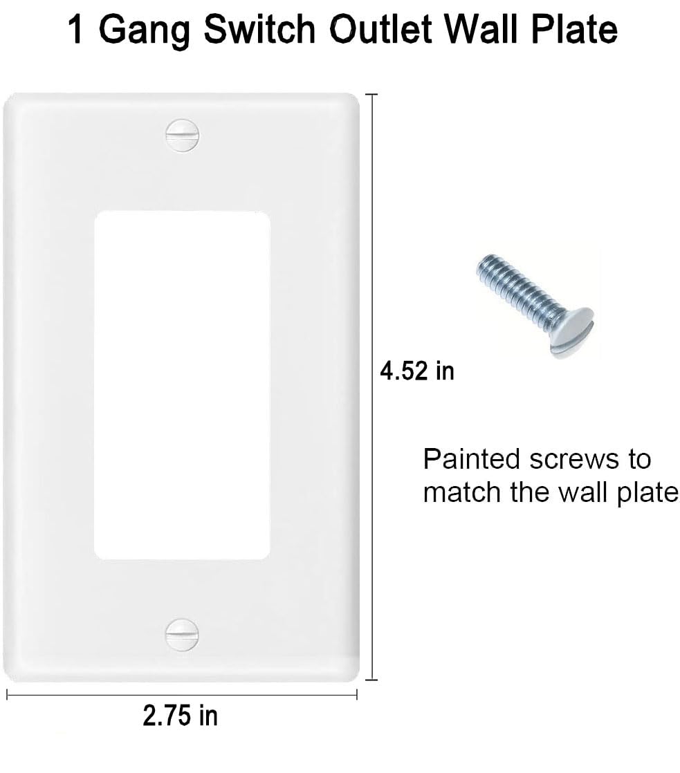 Decora Light Switch Outlet Wall Plate Cover 1-Gang Electrical Device Faceplates Unbreakable Thermoplastic Standard Size Glossy Finish White (10 Pack)