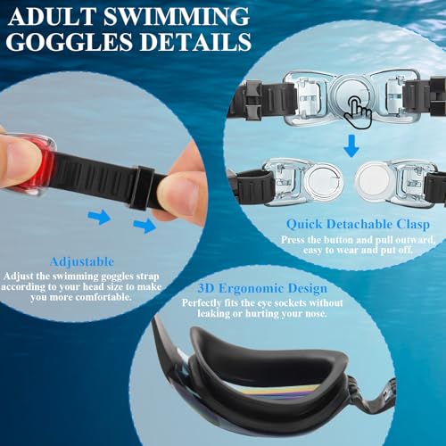 Swim Goggles, Swimming Goggles with Ear Plugs for Adult Men Women