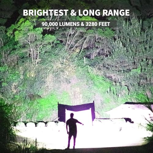 Rechargeable Flashlights High Lumens, 90,000 Lumen Super Bright Led Flashlight with USB Cable, 5 Modes Powerful Flashlight Waterproof Flash Light for Home Camping - 2 Pack