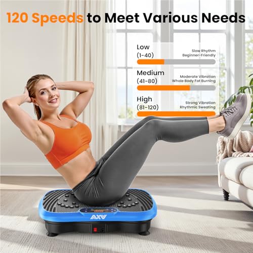 Vibration Plate Fitness Machine - 200W Bluetooth, Curved Design, Slim Blue