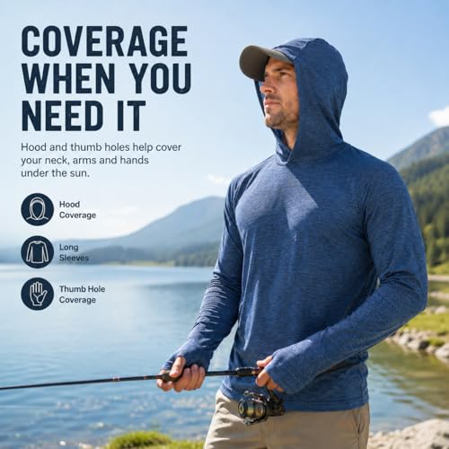 OYGSieg 4 Pack Men's UPF50+ Sun Hoodies & Fishing Rash Guards - Large, Black/Blue/Grey/Red
