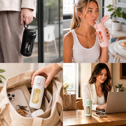 Exllena 7oz Glass Water Bottle with Straw Lid, Leakproof & Portable