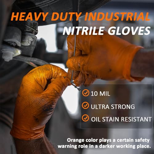 Heavy Duty Nitrile Gloves, 10-mil Thick, Diamond Texture, Powder and Latex Free, Set of 100