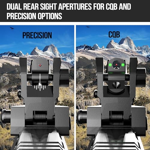 Flip-Up Fiber Optic Iron Sights for Picatinny Rail - Adjustable Backup Sights with Red Green Dots