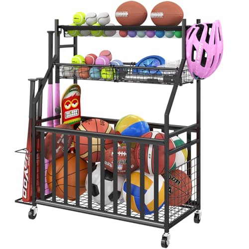 Sports Equipment Organizer with Wheels - Ball Storage Rack