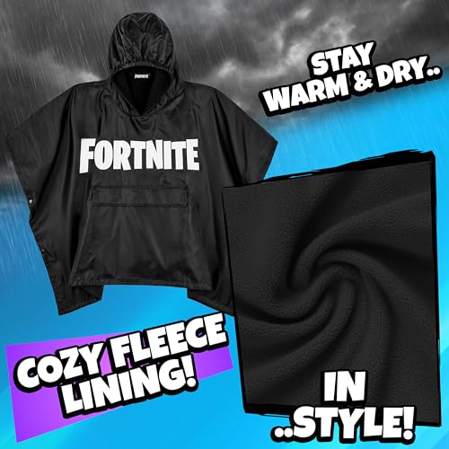 Kids Waterproof Rain Poncho with Fleece Lining - Foldable