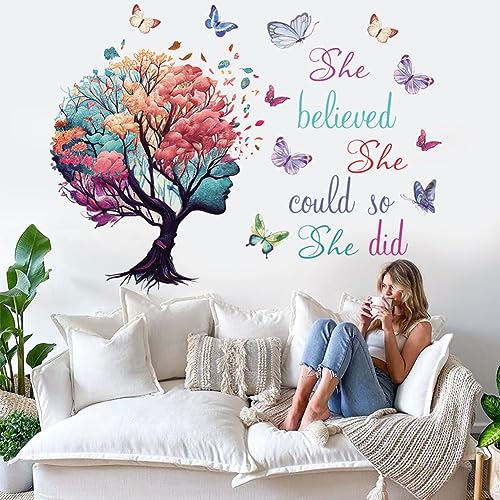 Inspirational Quote Wall Decal - She Believed She Could Tree & Butterfly Art