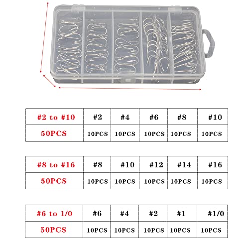Treble Fishing Hooks Set - 50pcs High Carbon Steel, Size #2 to #10, Silver