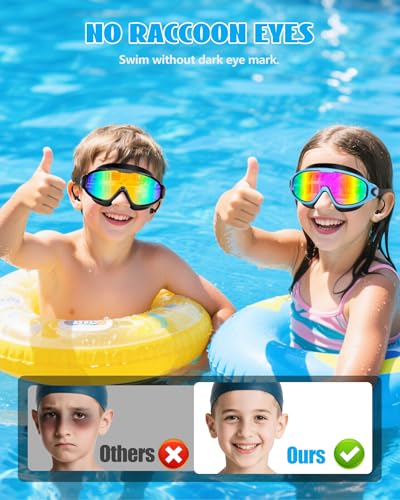 Aegend Kids Swim Goggles 2 Pack - Wide View, Anti-Fog, UV Protection, No Leak, Ear Plugs - Aqua & Light Blue, Ages 3-14