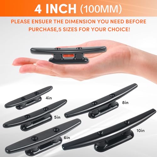 4 Inch Black Nylon Boat Cleats - Dock Cleat with Hardware (4 Pack)