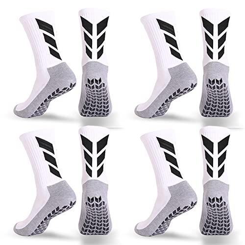 MENDENG Men's Grip Socks 4 Pairs - Non-Slip Soccer & Hospital Socks, Size 6-12