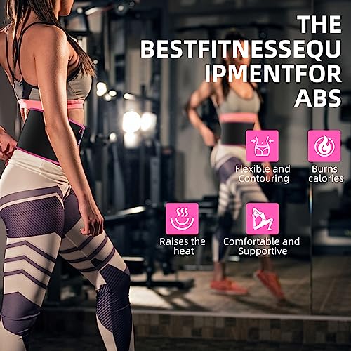 Waist Trainer Trimmer Sweat Belt for Women & Men - Medium Black/Pink