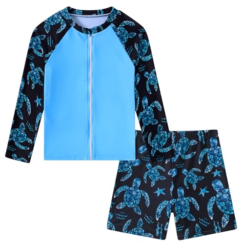 Boys UPF 50+ Zipper Rash Guard Sets - Short Sleeve Swimwear for Ages 3-9