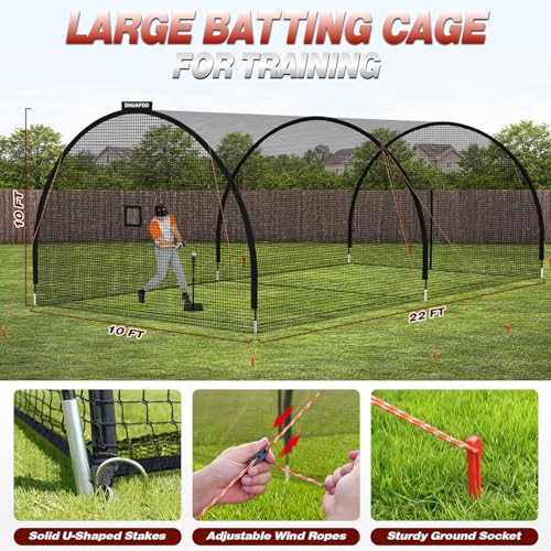 22ft Backyard Batting Cage - Heavy-Duty Anti-Tear Netting