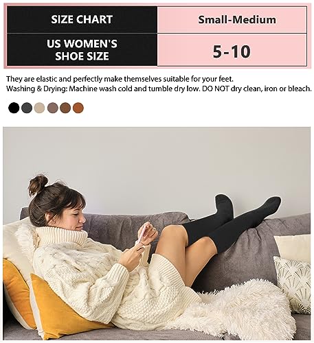 BLONGW Small-Medium Black Thermal Knee High Socks for Women Winter Hiking & Running