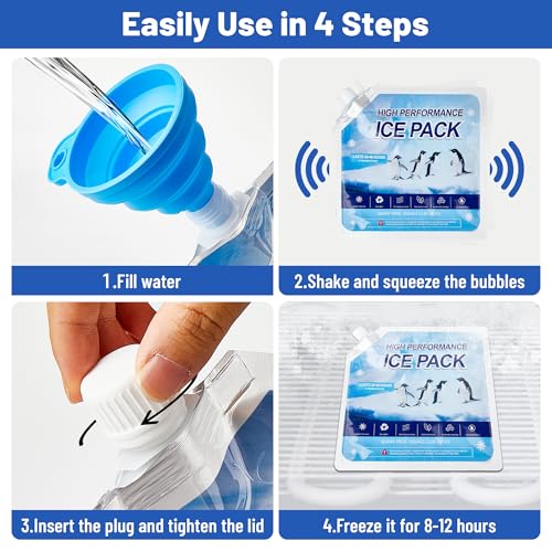 Reusable Ice Packs for Coolers and Lunch Boxes - 4 Pack Medium