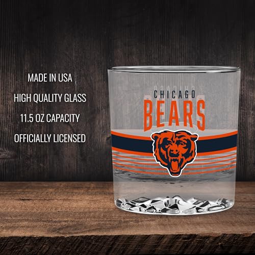 Chicago Bears NFL 11.5oz Rocks Glass - Heavy Base Whiskey Tumbler, Durable Home Bar Drinkware